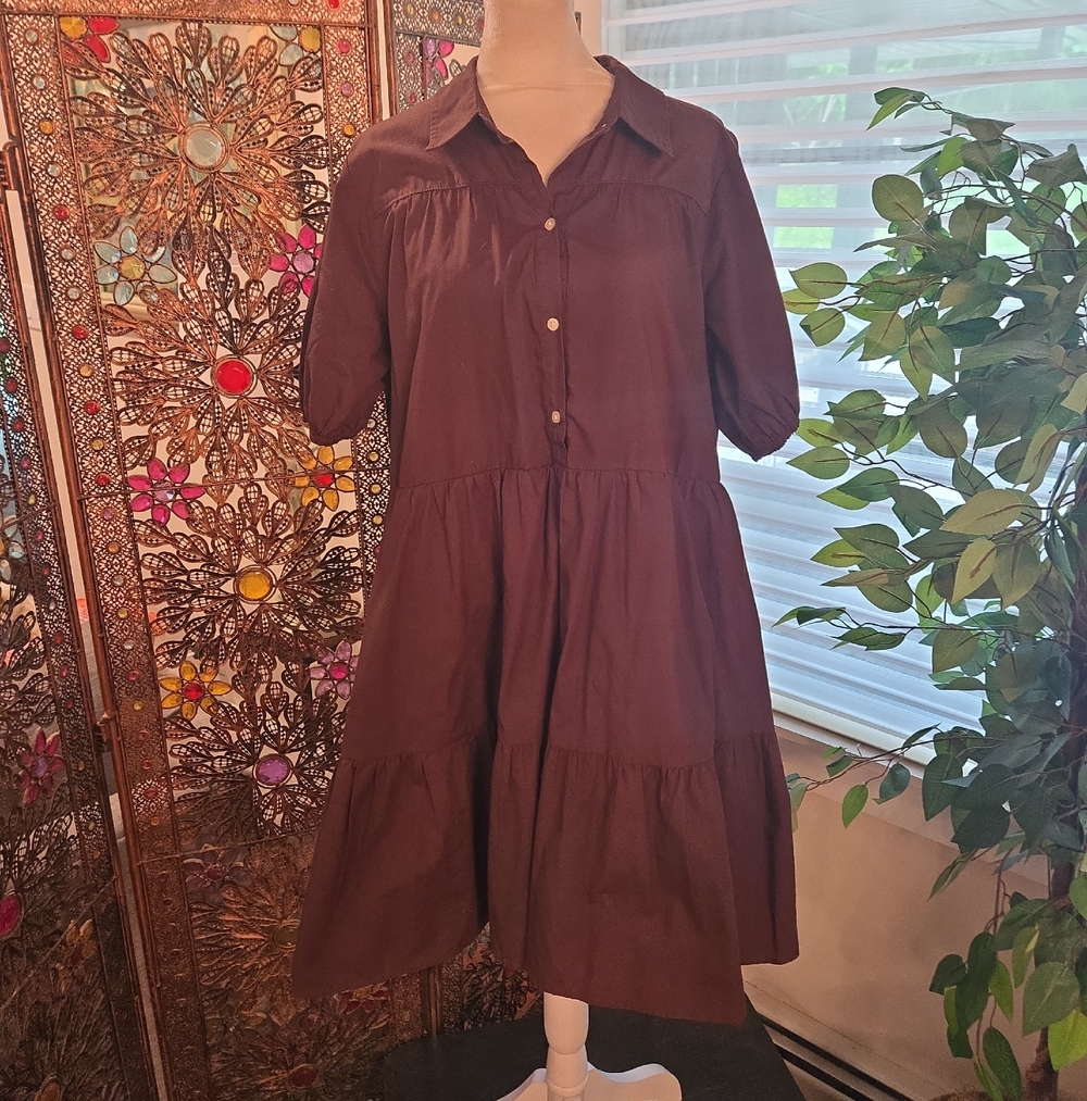 Abercrombie & Fitch Babydoll Ruffled Tiered Boho Cottagecore Brown Dress Large